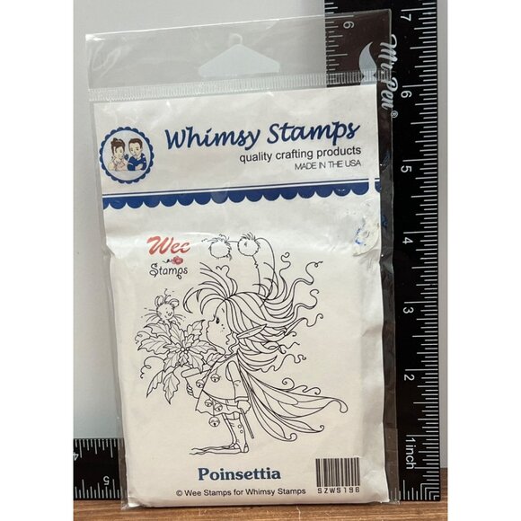 WEE / WHIMSY STAMPS SZWS196 POINSETTIA FOAM MOUNTED RUBBER STAMP FAIRY MOUSE - Picture 3 of 3